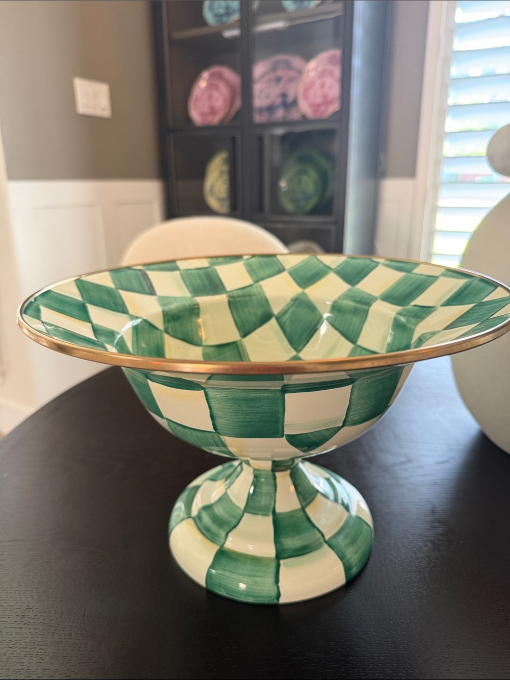 Mackenzie Childs Emerald check large compote